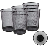 GoodWill Tech Recycling Dustbins - Pack of 5 Metal Mesh Dustbins waster Basket for Home, Office - (Black, Large)