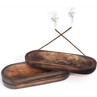 Pure Source India Natural Wood Incense Holder and Ash Catcher (11 X 4 Inch, Set of- 2, Oval)