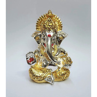 Gold Art India Lord Ganesha for Car Dashboard Ganesha Ganpati Idol God of Success and Luck (MUKUTTWOTONE), Synthetic Resin