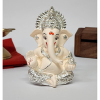 Gold Art India 999 Silver Plated Ganesh Idol for Car Dashboard God Ganesha Idol for Home Decor Ganpati for Gift Home Office Table Shelves Gifting 3.5 inches (Silver) (Silver Cherry Blossom)