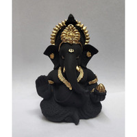 Gold Art India Terracotta Black Ganesh Idol for Car Dashboard Small Ganesha Murti Ganpati Idol for Home Decor Puja Lord Ganesh Statue Gift for Office Desk Puja Room Figurine 3.5 X 2 Inches