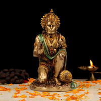 INDICAST 7 Hanuman Statue Sitting Metal Finish Idol Decorative Showpiece Handcrafted Hanuman Ji Murti For Home Office And Gifting Purpose Sculpture, Golden, Pack of 1