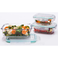 Signoraware Lock N Store High Borosilicate Bakeware Safe Glass Container Rectangular (370ml+640ml+1040ml), Set of 3, Transparent