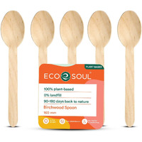 ECO SOUL [160mm, 50 Pack] Disposable Spoons | Wooden Dining Flatware | Ideal for Kids Birthday, Wedding & Party