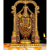 INDICAST 8 Tirupati Balaji Fine Metal Finish Idol Decorative Showpiece Handcrafted Tirupati Balaji Murti For Home Office And Gifting Purpose Sculpture, Golden, Pack of 1