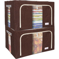 BlushBees  Oxford Fabric Living Box Wardrobe Organizer Jumbo Blanket Cover Bag (88 L, Polka Dots Brown) - Pack of 2