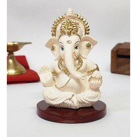 Gold Art India Ganesha Idol | Ganesh Statue for Home Decor | Ganesha murti for Office Desk, & Ganpati Idol for Car Dashboard | Unique Wedding & Birthday Gift (PEACHIVORYMDF 3.5)