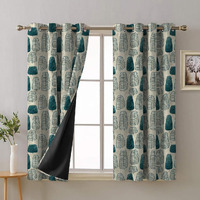 SPACES DRAPE STORY Premium Printed Blackout Curtain with Lining, Set of 2, 5Ft Window Curtains, Teal