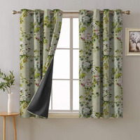 SPACES DRAPE STORY Premium Polyester Blackout Curtains - 95-98% Light Blocking - Digital Printed Floral - Heavy Fabric, Set of 2-5ft Window Curtains, Grass Green