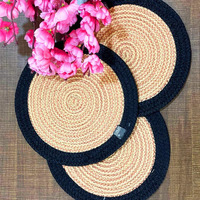 ST SAPROSE  Polypropylene Round Trivet (3 PCS Set, Size: 23 cm) Pot MAT, Side Table Mat, Machine Washable Small Place Mat for Casserole for Dining Table (9 Dia, Black)
