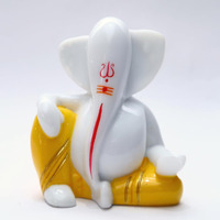 CREATION STORE Tilak Ganesh Idol for Car Dashboard Small Marble Idol God Ganesha Statue Murti Ganpati Idol Figurine (White Yellow)
