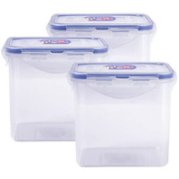 Lock & Lock Classic Plastic Airtight Food Storage Container with Leak Proof Lid, 850 Ml, Transparent, Set of 3 (HPL808)