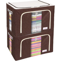 BlushBees  Oxford Fabric Living Box Clothes Organiser for Wardrobe Storage Boxes for Clothes with Zip (66 L, Polka Dots Brown) - Pack of 2