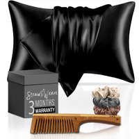 Wooden Comb & Satin Hair Accessories for Women | 3 Months Warranty | with 2 Pillow Cover, 3 Scrunchies & 1 Kachi Neem Comb | Satin Silk Pillow Covers for Hair and Skin