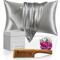 Wooden Comb & Satin Hair Accessories for Women | 3 Months Warranty | with 2 Pillow Cover, 3 Scrunchies & 1 Kachi Neem Comb | Satin Silk Pillow Covers for Hair and Skin