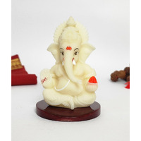 Gold Art India Ganesha Idol | Ganesh Statue for Home Decor | Ganesha murti for Office Desk, & Ganpati Idol for Car Dashboard | Unique Wedding & Birthday Gift (IVORYMDF 3.5)