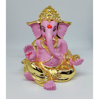 Gold Art India Gold Plated Gaddi Ganesh Idol for Car Dashboard Ganesha Murti Ganpati Idol for Home Decor Puja Lord Ganesh Statue Gift for Office Desk Puja Room Figurine Gold Pink