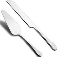 HASTHIP Cake Cutting Knife Set, Elegant Stainless Steel Cake Knife and Cake Server Set, Cake Cutter and Pie Spatula for Birthday Anniversary Christmas Gift Set of 2, Silver