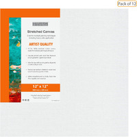 Pragati Systems Medium Grain 12x12 Inch 10 Oz. Primed Cotton Pre Stretched Canvas with Wooden Frame for Painting ACS1212, White (Pack of 12)