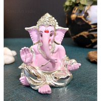Gold Art India Silver Pink Plated Gaddi Ganesha for Car Dashboard Ganesha Murti Ganpati Idol for Home Decor Puja Lord Ganesh Statue Gift for Office Desk Puja Room Figurine