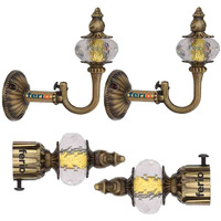 Ferio Zinc with Crystal Diamond Curtain Holders Brackets with Support for Door and Window Fitting for 1 Inch Pocket Finials Designer (Curtain Rod Holder 2 Pcs and Curtain Bracket 2 Pcs )