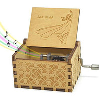 EITHEO Wooden Uniq Carved Hand Crank Let-It-Go Theme Music Box, Child