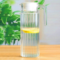 Jinelza Lining Water jug 1100 ML Strips Glass Jug Pitcher with White Lid Drinking Beverage Jug, Glass Water jug for Home Clear Glass (Lining Water Jug)