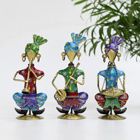 Lamcy Plaza Rajasthani Metal Musician Playing Instrument Home Decor Multicolor Showpiece | Office | Bedroom | Gifting | Table Top Decor | Each Size L3.5 X W3 X H8.5 Inch | Set of 3