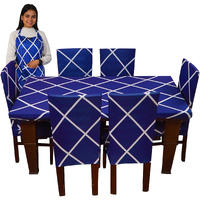 ELEGANTA Dining Table Cover 4 Seater, Table Cover, Dining Table Cover, Chair Cover, Polyester Spandex Chair Cover, Washable, Fade Resistant, Anti Slip, Flexible Slipcover Stretch Fit (Blue Linear)
