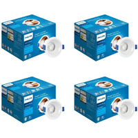 PHILIPS 7 Watt White Reflector LED Ceiling COB Round Spot Light with Focused Beam | Cut out: 75mm | Cool Day Light, Pack of 4 (Deco Bright)