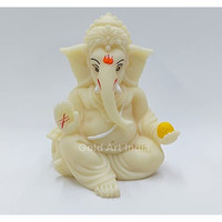 Gold Art India Ivory Finish Gaddi Ganesh Idol for Car Dashboard Small Ganesha Murti Ganpati Idol for Home Decor Puja Lord Ganesh Statue Gift for Office Desk Puja Room Figurine