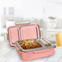 TEC TAVAKKAL 2 Compartment Lunch Box, 700ml | 2 Units Insulated Lunch Boxes |Stainless Steel Lunch Box for Kids | Leak-Proof Snacks Tiffin Box for School (Pink)