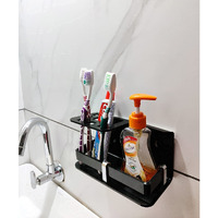 Bonsenkitchen Wall Mounted self Adhesive Acrylic Tooth Brush, Toothpaste Holder Stand, Toothbrush Tumbler, Toothpaste for Bathroom Stand Organizer Rack for Bathroom(Black)