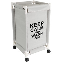 HOKIPO Oxford Fabric Laundry Basket With Wheels | Laundry Hamper with Lid Cover | Rolling Laundry Clothes Basket Trolley, 65x35x35 cm, Grey (AR-4060)