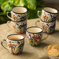 ExclusiveLane The Hut Morning Companions Ceramic Tea Cups Set of 6 (180 ML, Dishwasher & Microwave Safe) |Ceramic Cups Coffee Cup Set of 6 Coffee Mugs Tea Set Tea Mugs Set of 6 Chai Cups Drinkware