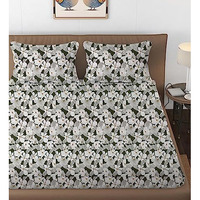 linenaffairs 100% Cotton 144 TC Bedsheet for King Size Bed with 2 Pillow Covers Cotton Bed Sheet | chadar - Flat Sheet with 2 Pillow Covers Black and White Flower Print