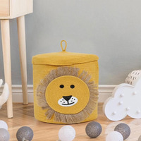 DOLCE CASA Kids Lid Basket With Beautiful Characters - Rope Storage Basket For Baby Diaper, Stuffed Animal Storage Bin Rope Basket For Kids Toy, Baby Laundry Baskets with Lid. (Lion)