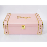 DURGA TRUNK NAME CUSTOMIZE PINK LEATHER TRUNK BOX [ 10-7-3.5 inch ] SINGLE WORD ONLY,Rectangular
