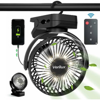 Verilux Rechargeable Table Fan with Night Light & Remote Control, 360 Adjustment 8000mAh High Speed Table Fan for Home, Office, Camping with Clip and Power Bank