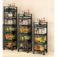KWER Kitchen Trolley Square Onion Baskets for Storage Layer-5 Kitchen Accessories Items and Vegetable Basket for Kitchen Organizer Items and Storage Portable Kitchen Accessories with Wheels(Black)