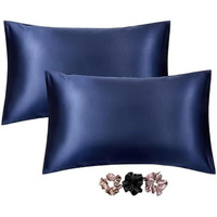 Go Well Satin Silk Pillow Covers Pack of 2 for Hair and Skin-with Satin Scrunchies for Women Stylish|Satin Pillow coves for Hair and Skin |scrunchies for Women 3-Piece|Silk Pillow case (nevy blue)