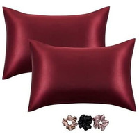Go Well Satin Silk Pillow Cover for Hair and Skin 2 Piece with 3 Piece Satin Scrunchies for Women Stylish Silk Pillow Covers with Envelope Closure end Design|Silk Pillow Cases(Maroon) 600 TC, 600 TC
