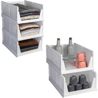 HomeStrap Set of 5, Stack it Up | Large Cloth Stacker | Foldable Shirt Storage Stacker for Wardrobe | Plastic Stackable Closet Organizer | White