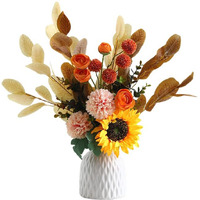 FURN ASPIRE Combo Set Of Ceramic Vase And Hand Made Artificial Flowers Bouquet (Vase1), Blue