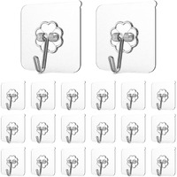 HASTHIP 20pcs Heavy Duty Self Adhesive Hooks, Transparent Wall Hooks for Bathroom Shower Door Kitchen Outdoor Home Improvement Utility Hook for wall without drilling