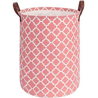 House of Quirk Thickened X-Large 72L Sized Laundry Basket with Durable Leather Handle, Drawstring Round Linen Collapsible Storage Basket, Dirty Clothes Hamper for Bedroom(Pink Diamond)