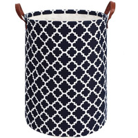 House of Quirk Thickened X-Large 72L Sized Laundry Basket with Durable Leather Handle, Drawstring Round Linen Collapsible Storage Basket, Dirty Clothes Hamper for Bedroom(Black Diamond)