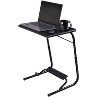 TABLE MAGIC Alloy Steel - Laptop Table Mat Finish, Lapdesk, Utility Table, Multipurpose Table, Table With Footrest, Height Adjustable Table, Work At Home Table, Study Table (Tm Footrest-Black, Large)