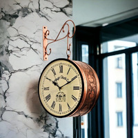 Vintage Clock Handcrafted Double Side Clock With Roman Numbers 1 Year Warranty (12 Inches Size, Rose Gold Finish, Floral Design, Vc-65471) - Analog, Iron