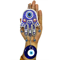 Dt Dectone Blue Evil Eye Nazar Battu With Big Size Hamsa Palm Design With Big Eye Home Decor Wall Hanging| Good Luck And Prosperity | Hanging Ornament - Metal, 25 Cm